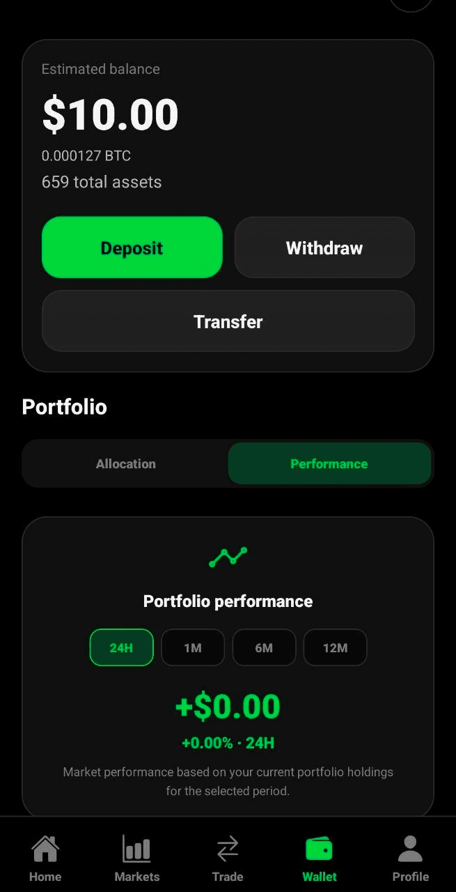 GroveX Wallet mobile screen